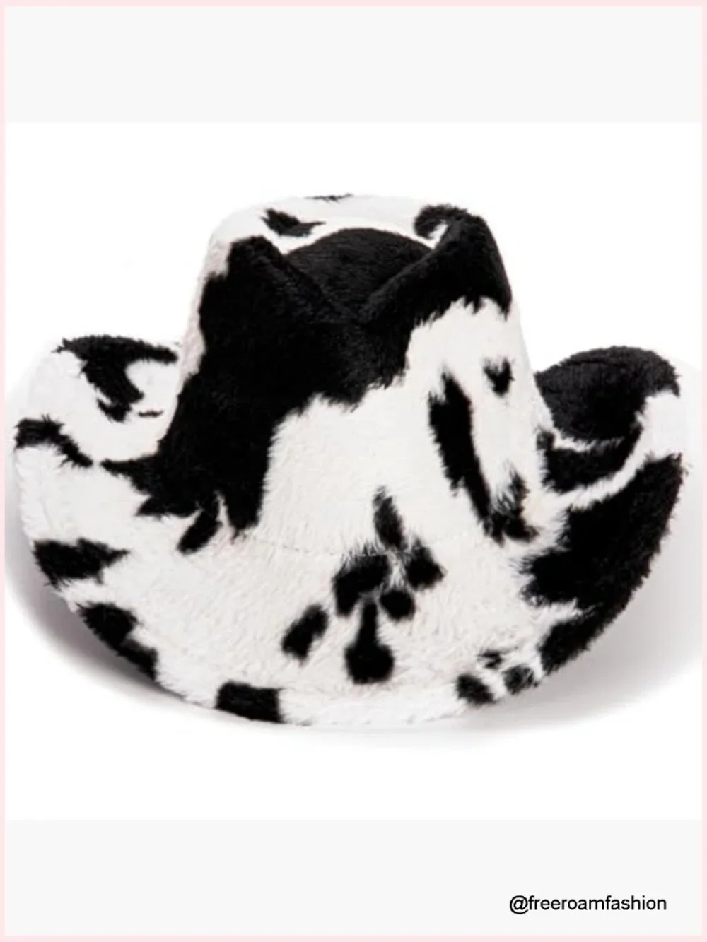 Women's Cow Print Fleece Cowboy Hat with Wide Brim, Adjustable, Western Style